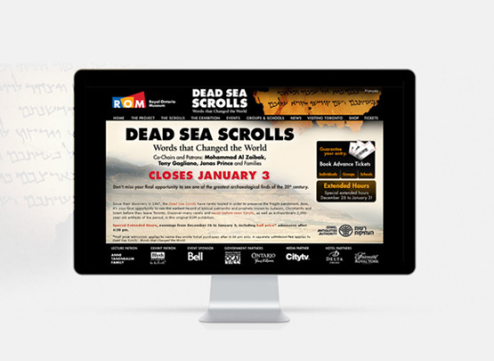 Dead Sea Scrolls exhibition website for the ROM </br> Role: Lead Web & UX Designer, developer